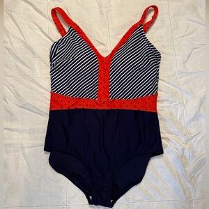 Mazu Swim Navy and Red Striped Women’s One Piece Swimsuit size L